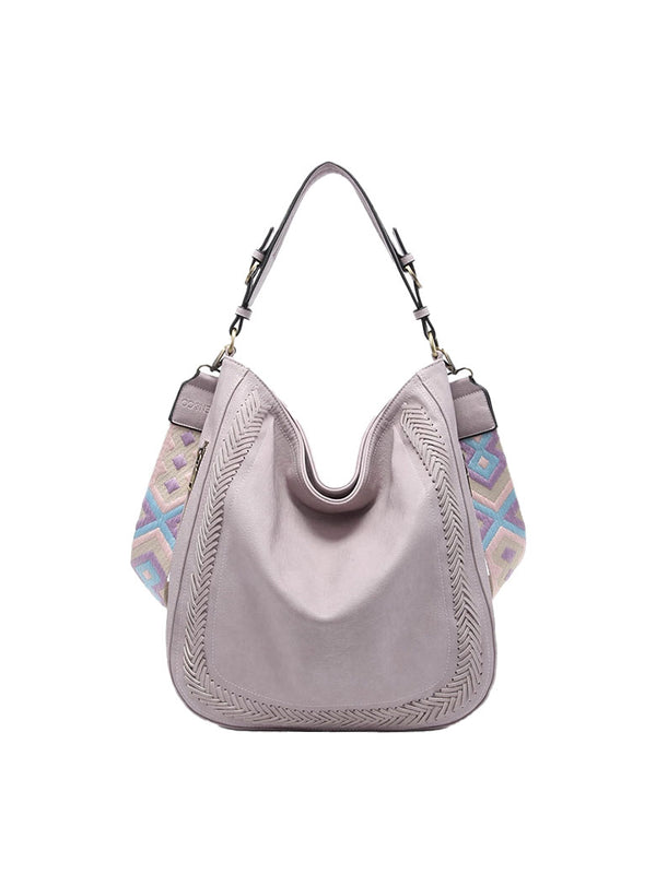 Aris Dusty Lavendar Whipstitch Hobo Bag with Boho Guitar Strap | Jen & Co
