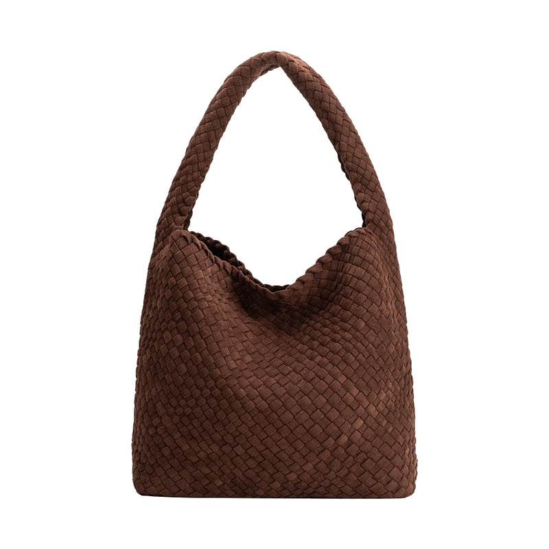 Johanna Tobacco Suede Vegan Shoulder Bag | Melie Bianco