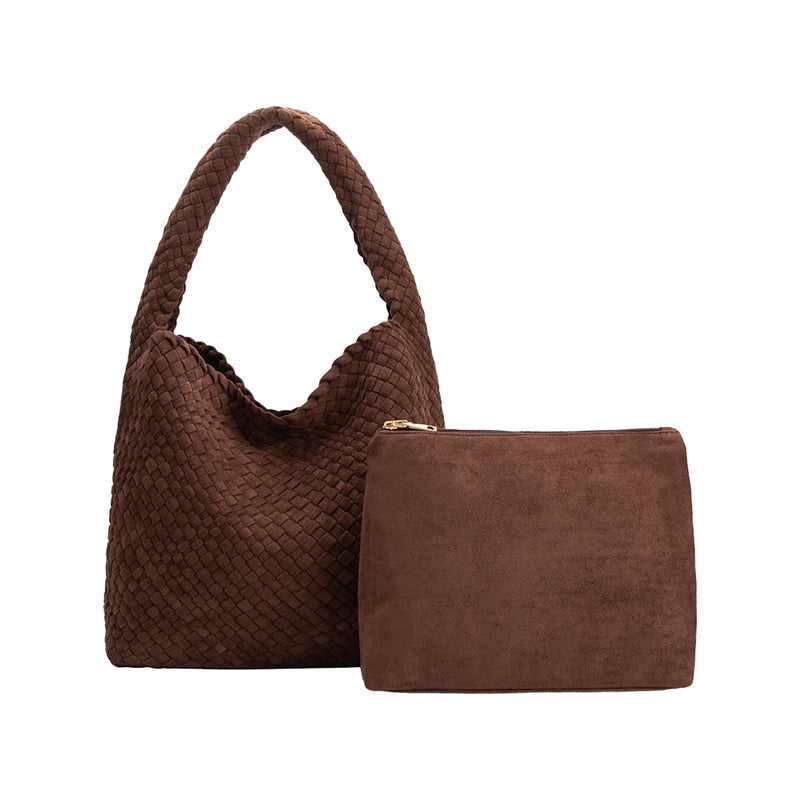 Johanna Tobacco Suede Vegan Shoulder Bag | Melie Bianco