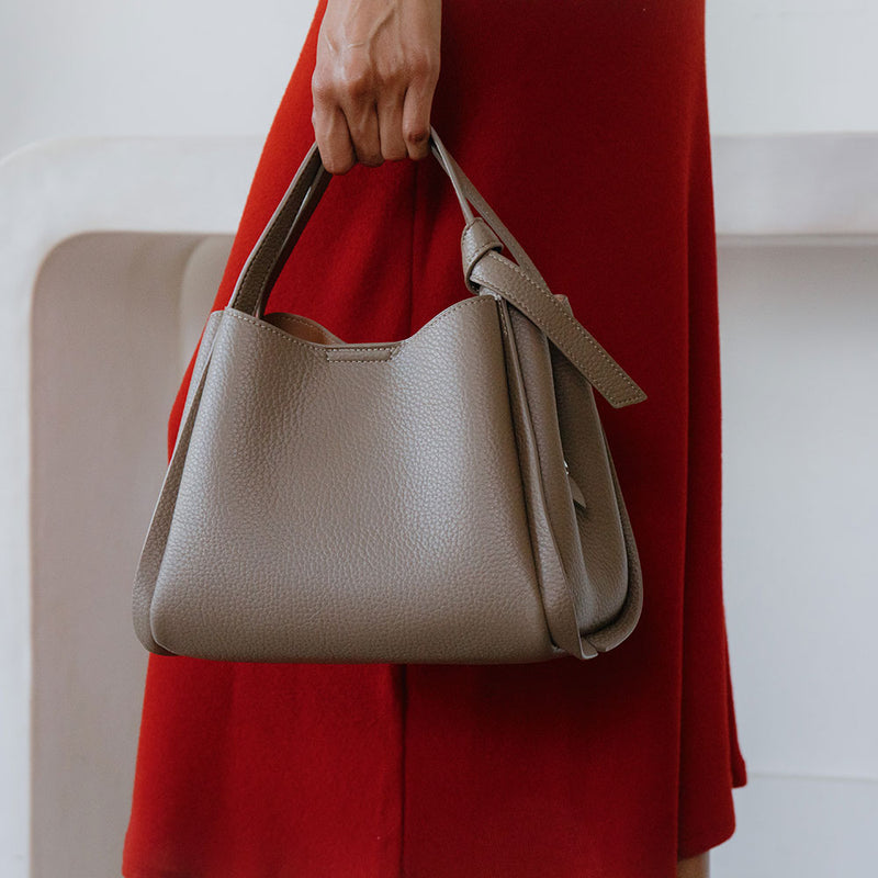 Felicity Taupe Recycled Vegan Top Handle Bag | Melie Bianco