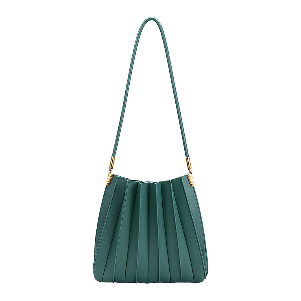 Carrie Peacock Pleated Vegan Leather Shoulder Bag | Melie Bianco