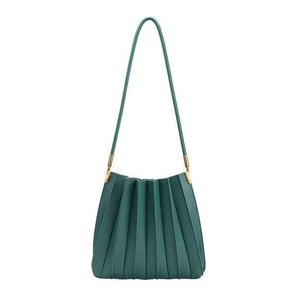 Carrie Peacock Pleated Vegan Leather Shoulder Bag | Melie Bianco
