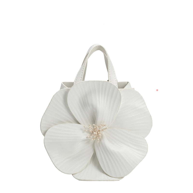 Monroe Ivory Flower Vegan Leather Top Handle Bag | Melie Bianco