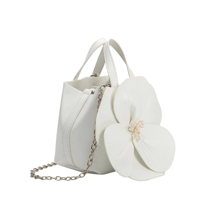 Monroe Ivory Flower Vegan Leather Top Handle Bag | Melie Bianco