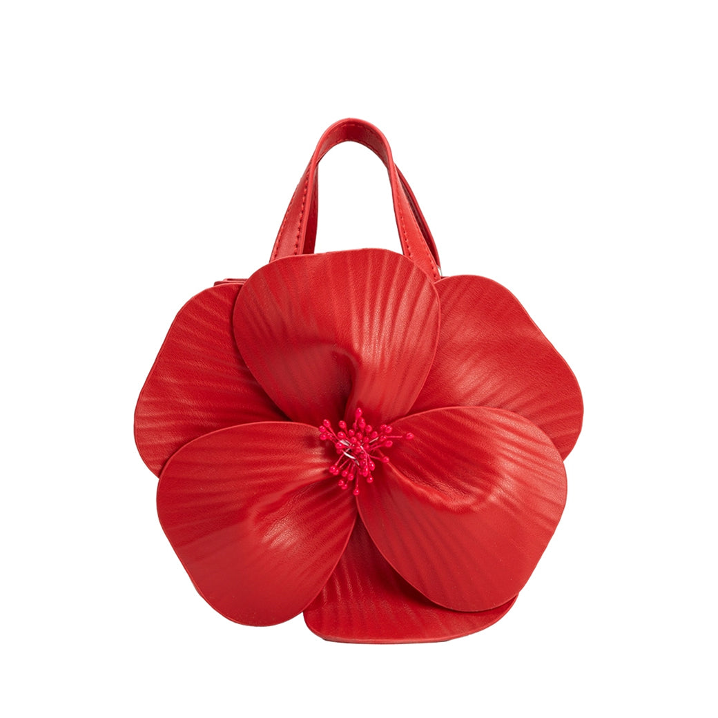 Monroe Red Flower Vegan Leather Top Handle Bag | Melie Bianco