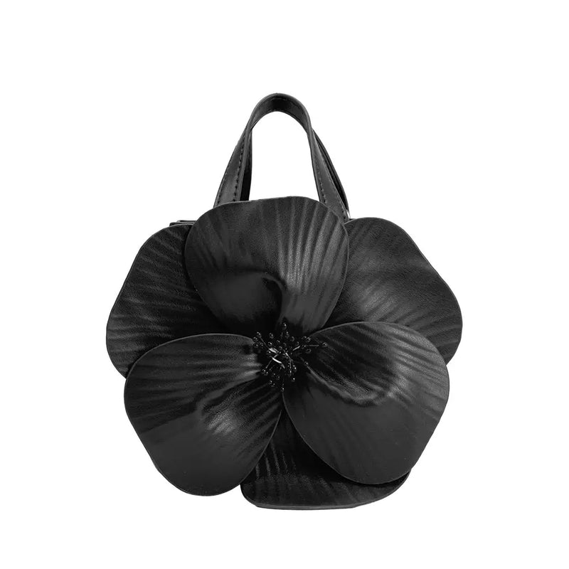 Monroe Black Flower Vegan Leather Top Handle Bag | Melie Bianco