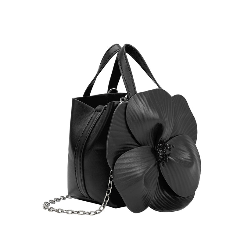 Monroe Black Flower Vegan Leather Top Handle Bag | Melie Bianco