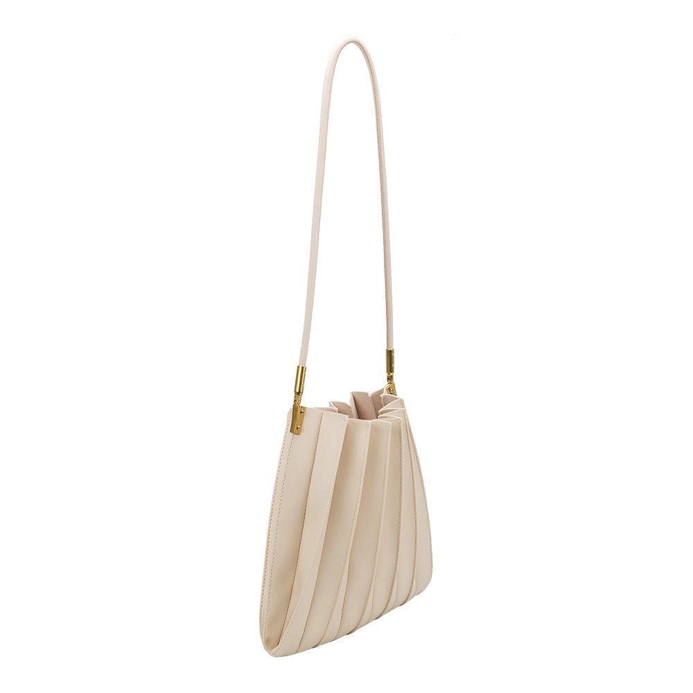 Carrie Ivory Pleated Vegan Leather Shoulder Bag | Melie Bianco