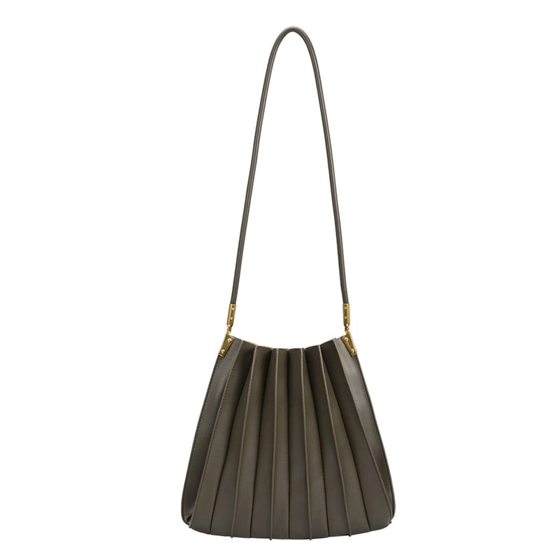 Carrie Olive Pleated Vegan Leather Shoulder Bag | Melie Bianco