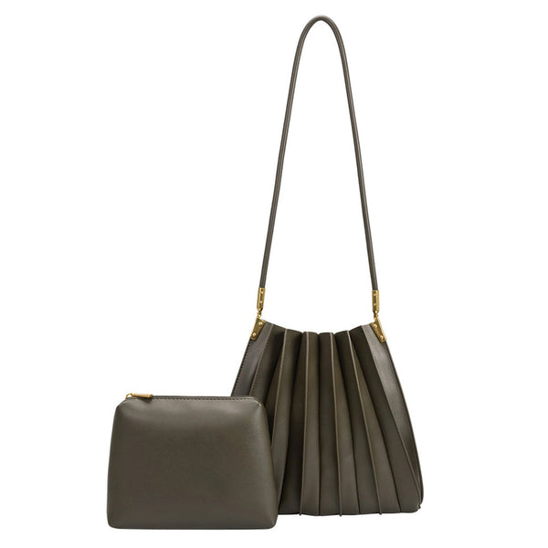 Carrie Olive Pleated Vegan Leather Shoulder Bag | Melie Bianco