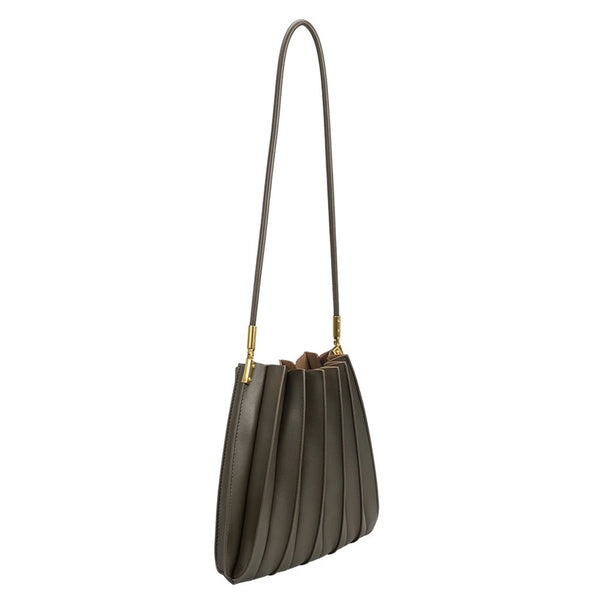 Carrie Olive Pleated Vegan Leather Shoulder Bag | Melie Bianco