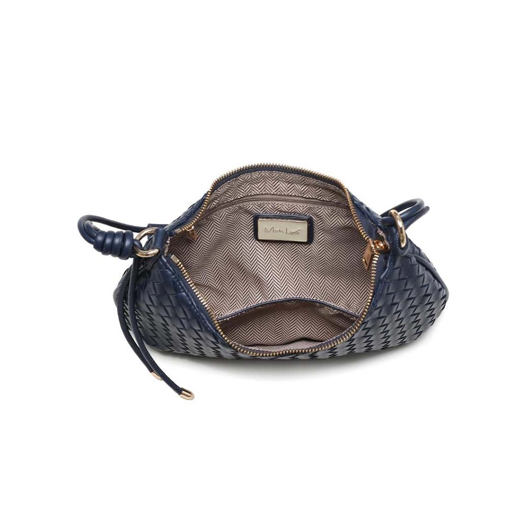Cindy Navy Woven Vegan Leather Shoulder Bag | Moda Luxe