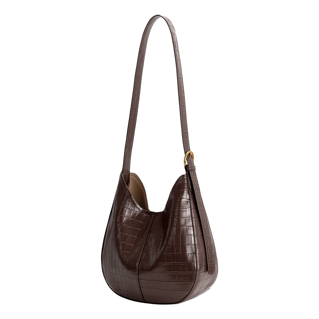 Stefanie Chocolate Embossed Vegan Leather Shoulder Bag | Melie Bianco