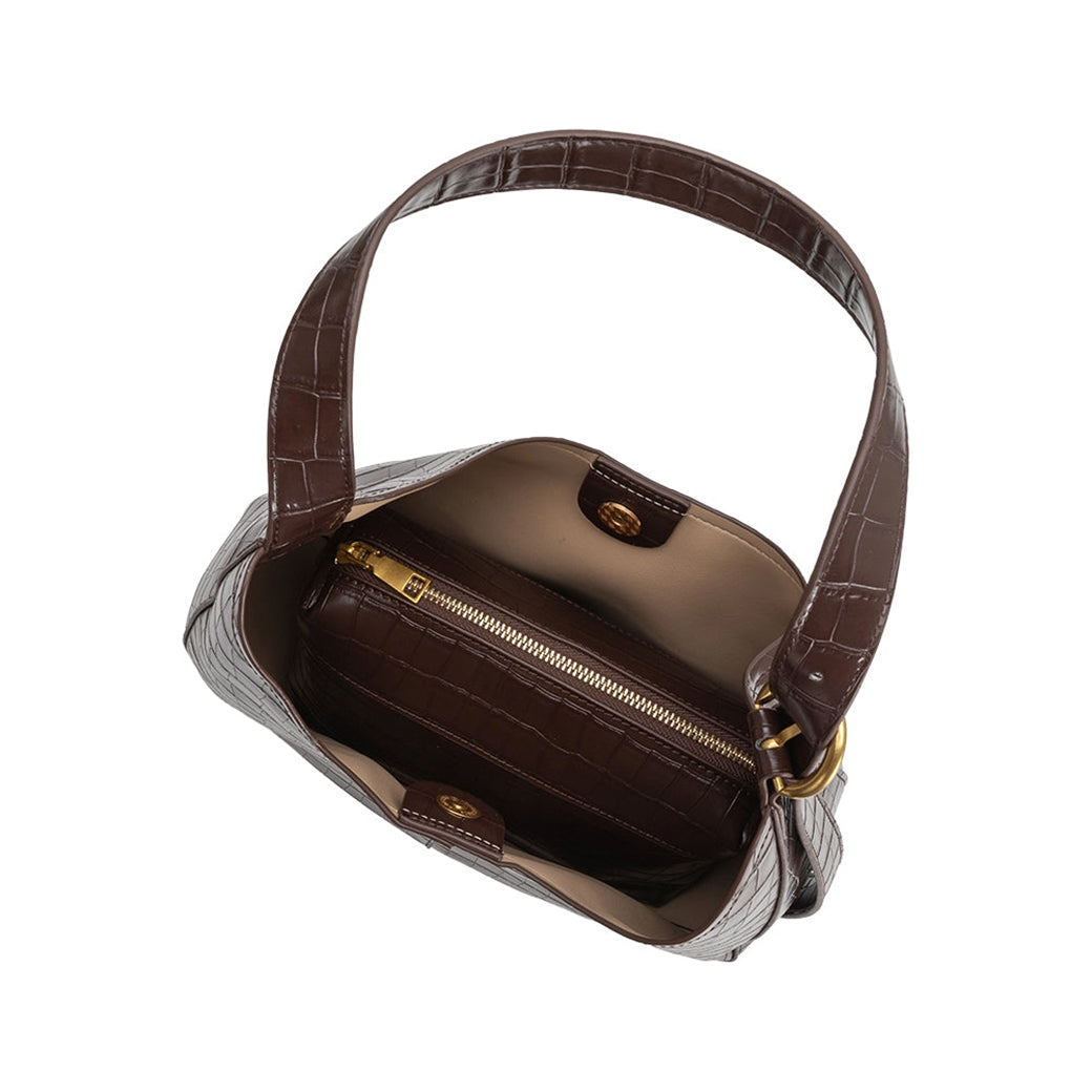 Stefanie Chocolate Embossed Vegan Leather Shoulder Bag | Melie Bianco
