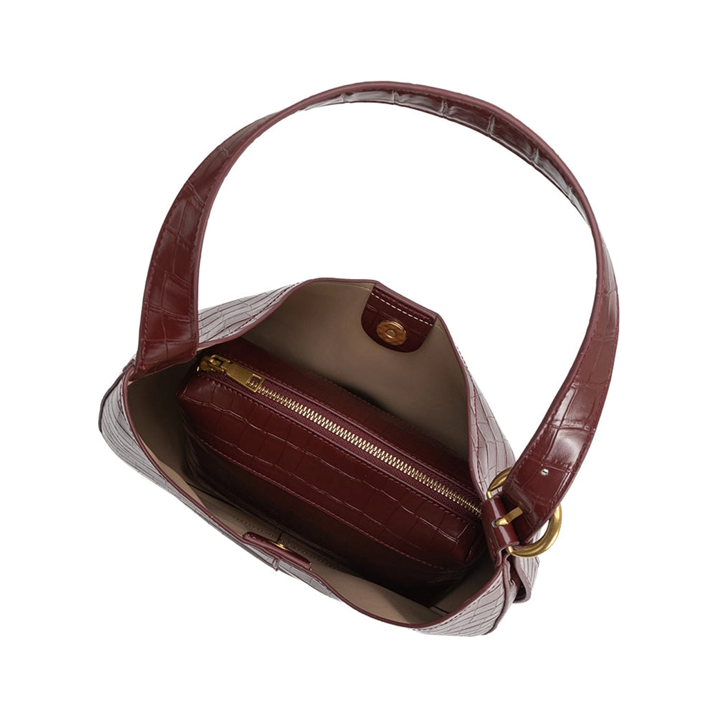 Stefanie Burgundy Embossed Vegan Leather Shoulder Bag | Melie Bianco