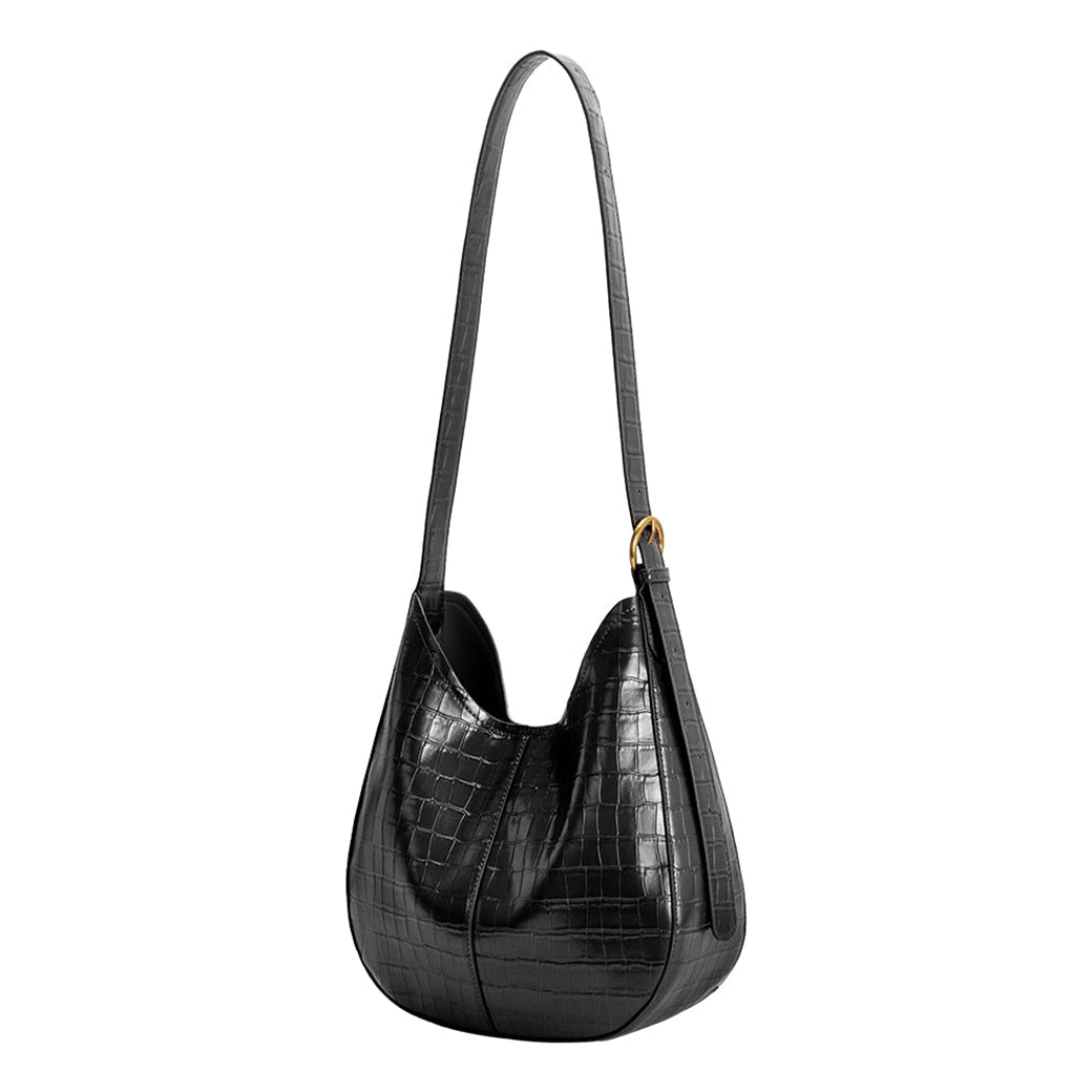 Stefanie Black Croc Embossed Vegan Leather Shoulder Bag | Melie Bianco