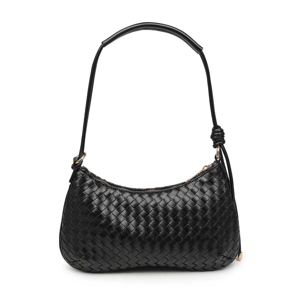 Cindy Black Woven Vegan Leather Shoulder Bag | Moda Luxe
