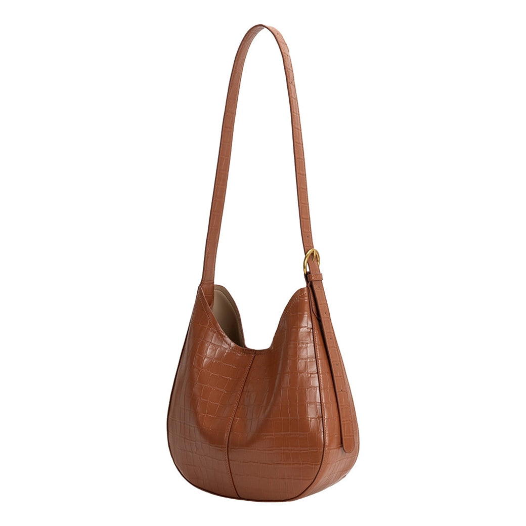 Stefanie Camel Croc Embossed Vegan Leather Shoulder Bag | Melie Bag