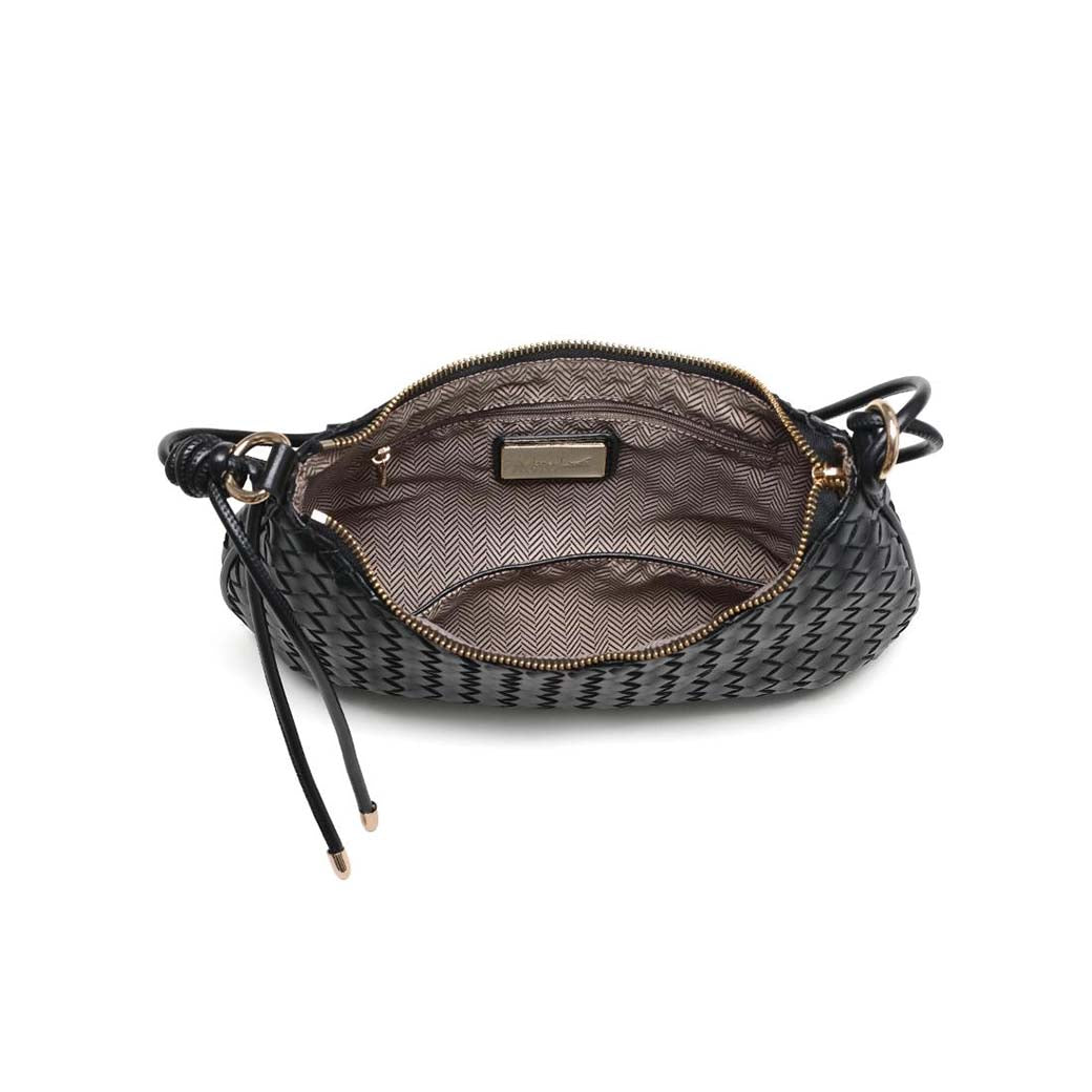 Cindy Black Woven Vegan Leather Shoulder Bag | Moda Luxe