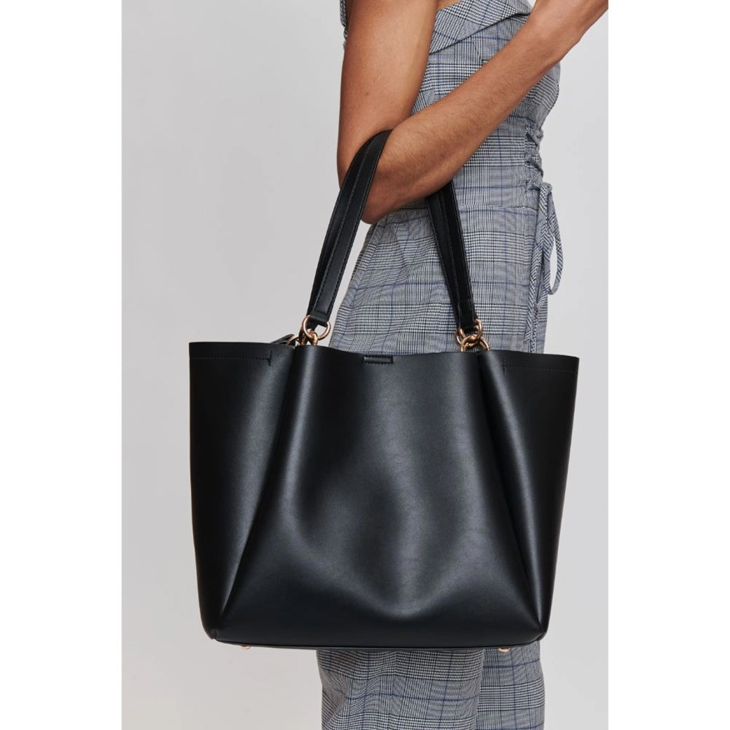 Brooklyn Tote - Versatile Black Vegan Leather Bag with Adjustable Strap | Moda Luxe