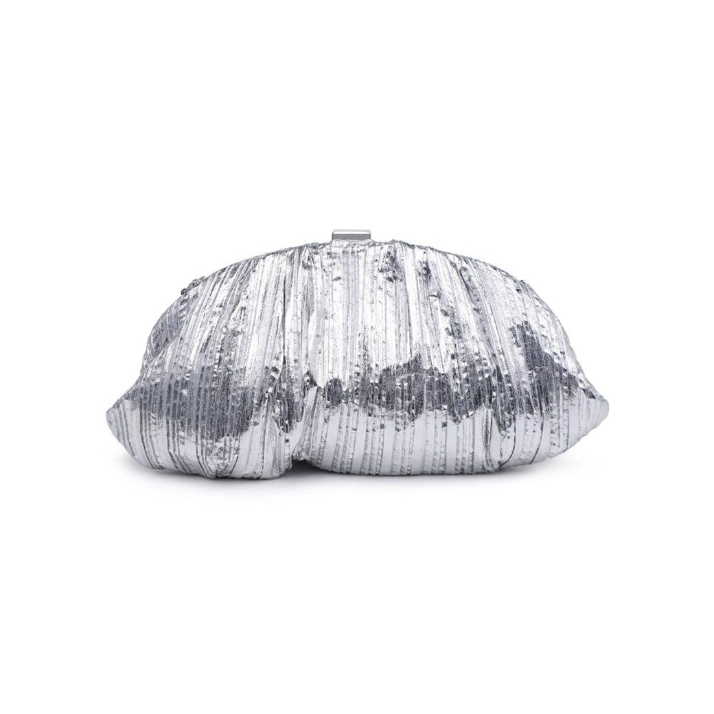 Jewel Silver Vegan Clutch with Snap Closure | Mode Luxe