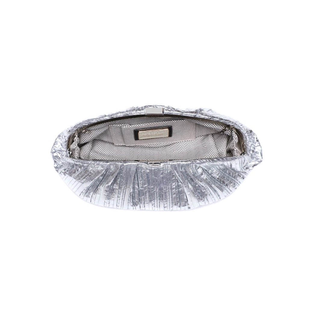 Jewel Silver Vegan Clutch with Snap Closure | Mode Luxe