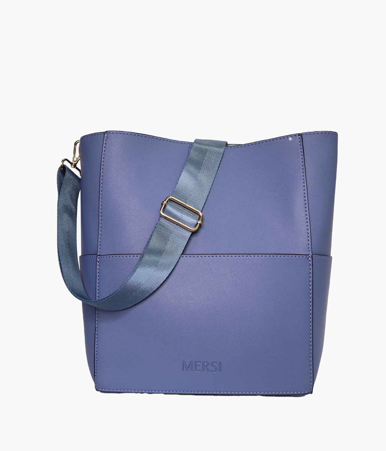 Demi Blue Vegan Bucket Tote - Versatile Bag with Detachable Mini Pouch | Mersi