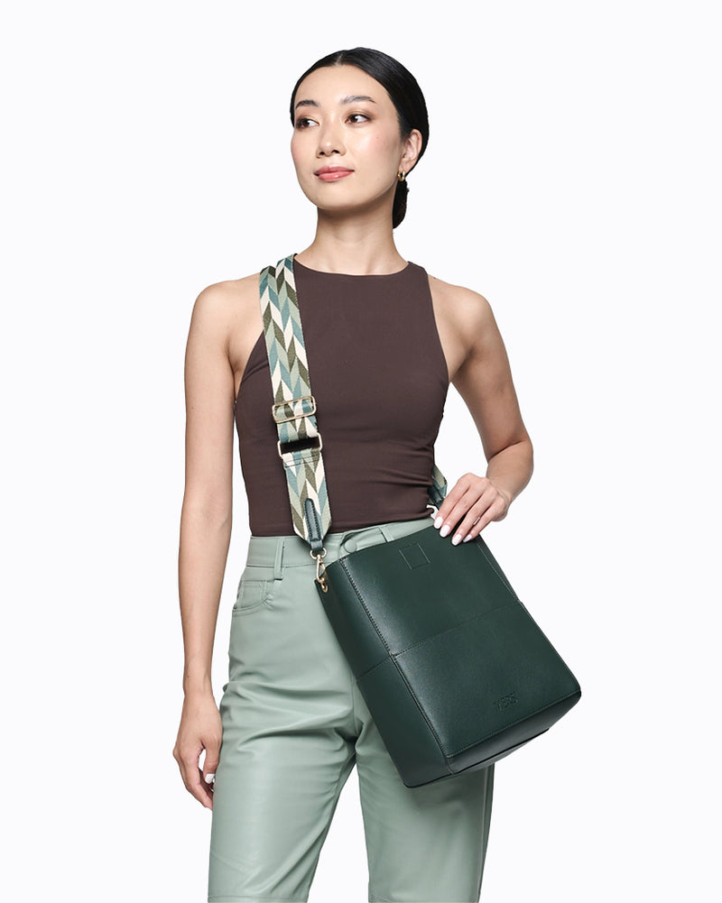 Demi Green Vegan Bucket Tote - Versatile Bag with Detachable Mini Pouch | Mersi