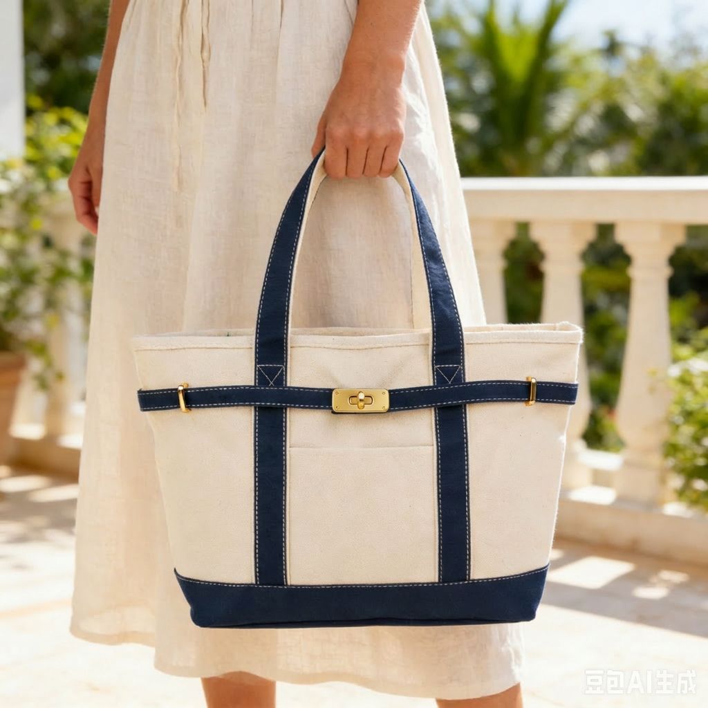 Canvas Boat Tote Classic Navy Trim Collapsible Carryall
