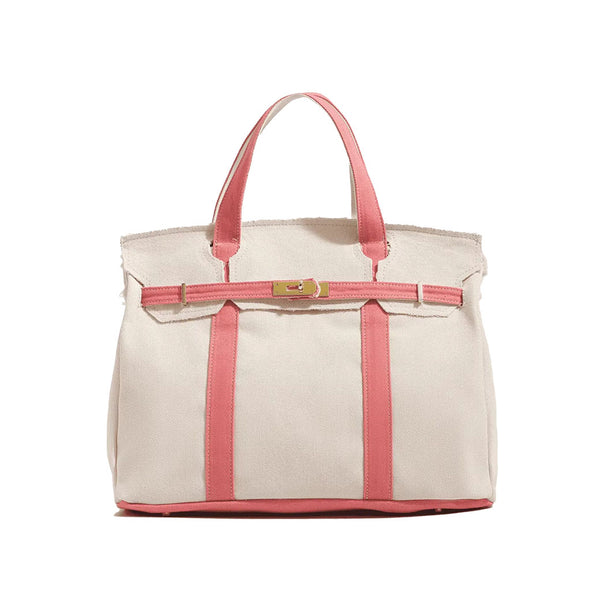 The Boatkin Canvas Tote – Handcrafted Canvas Bag with Pink Trim & Gold Hardware