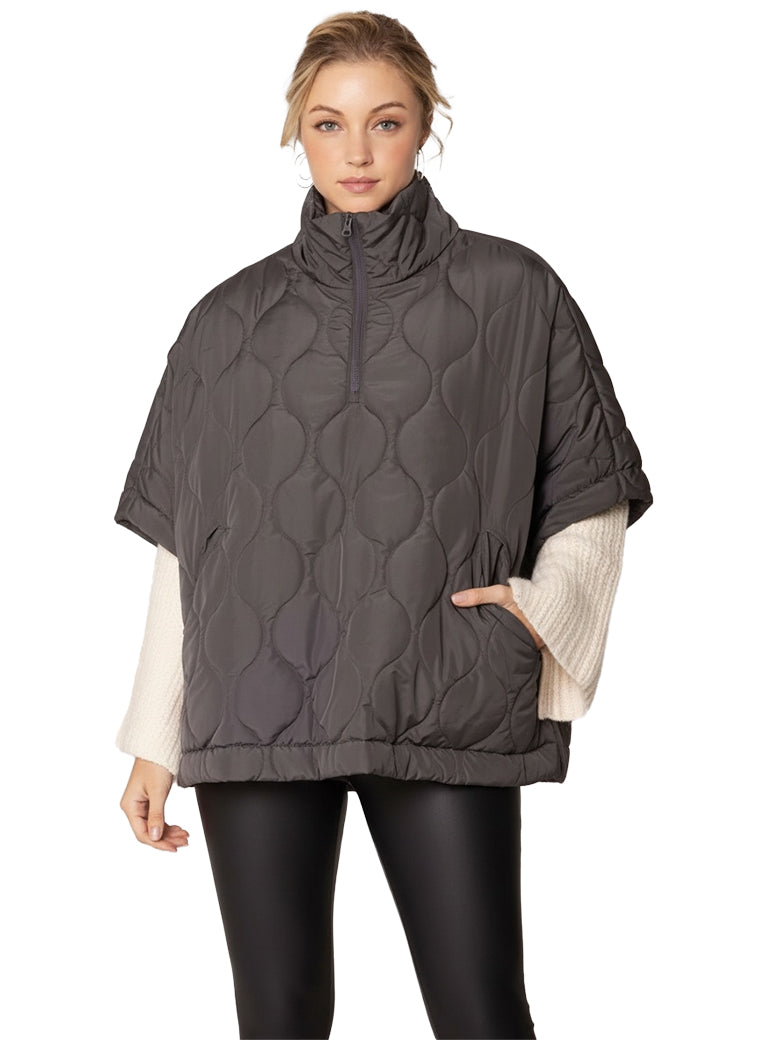 Women’s Gray Quilted Half-Zip Poncho | W Trading