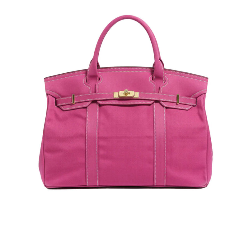 The Boatkin Canvas Tote – Canvas Bag Solid Pink Trim & Gold Hardware