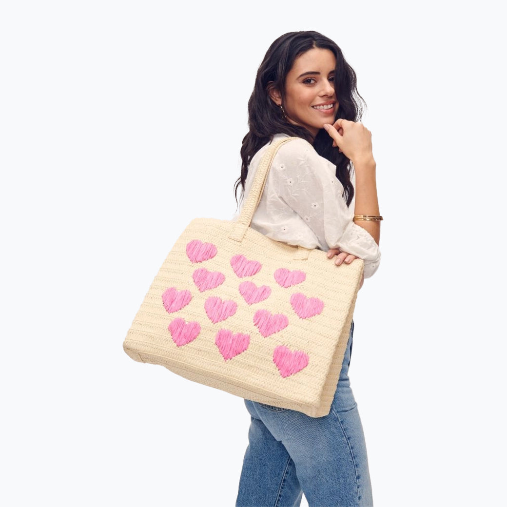 Francine Woven Straw Heart Tote | Urban Expressions
