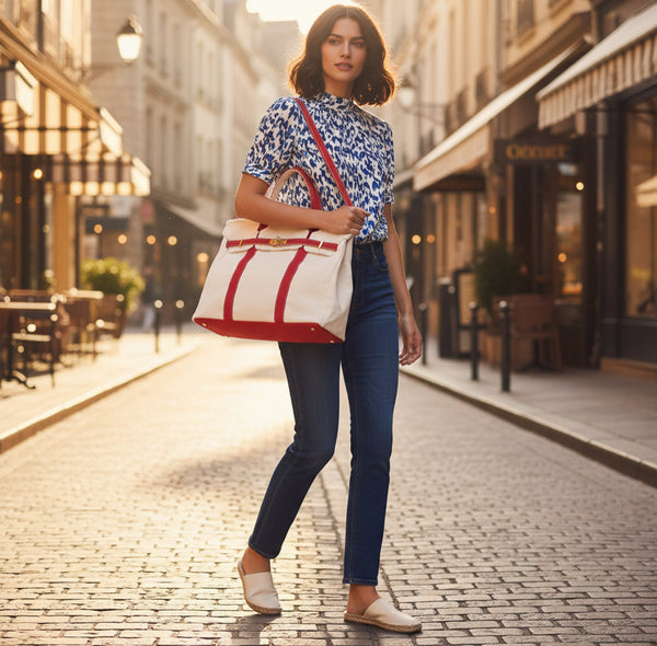The Boatkin Canvas Tote – Handcrafted Vintage Lineman Canvas Bag with Red Trim & Gold Hardware