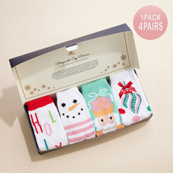 Snowman, Holly & Holiday Socks Set 4 Pairs - Christmas Gift Socks