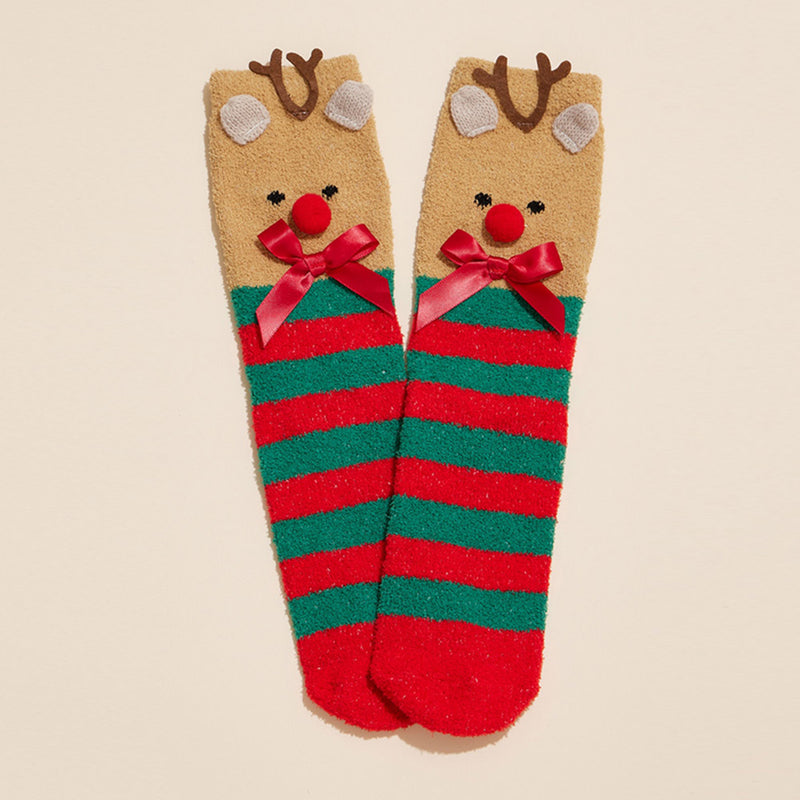 Santa & Reindeer Holiday Socks Set 4 Pairs - Christmas Gift Socks