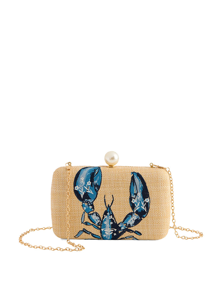 Claudia Minaudière Lobster Embroidered Natural Clutch | Shiraleah