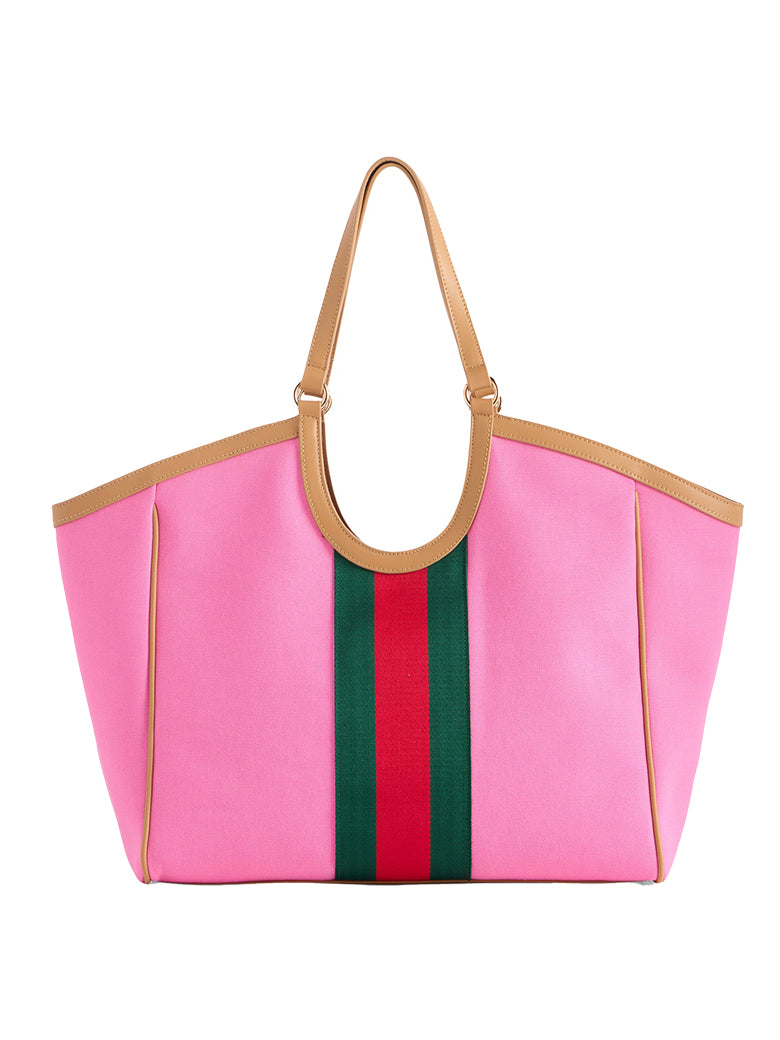 The Scala Racer Stripe Pink Tote | Shiraleah