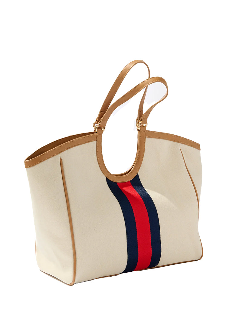 The Scala Racer Stripe Cream Tote | Shiraleah