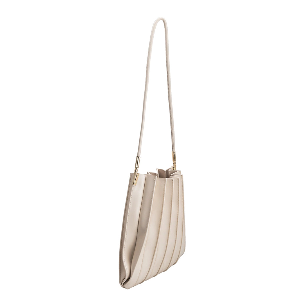 Carrie Bone Pleated Vegan Leather Shoulder Bag | Melie Bianco
