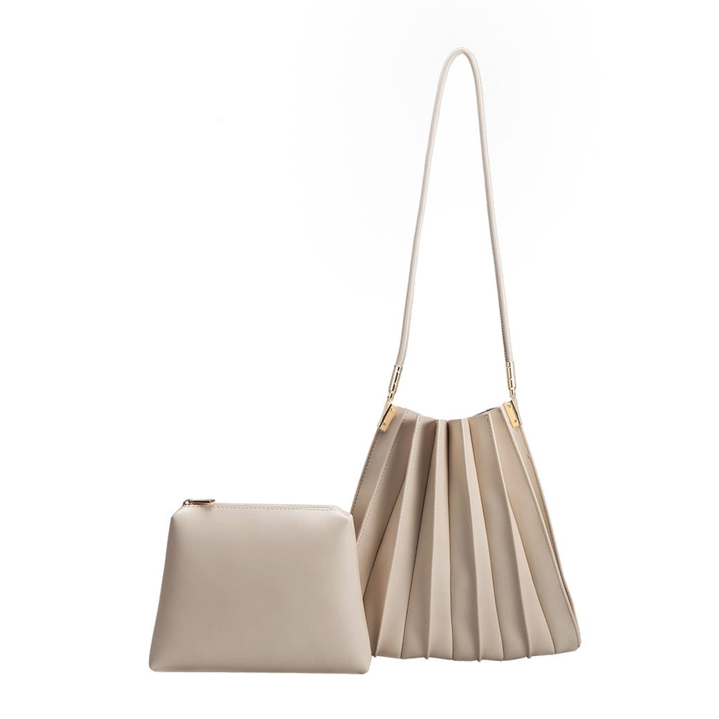 Carrie Bone Pleated Vegan Leather Shoulder Bag | Melie Bianco