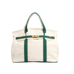 The Boatkin Canvas Tote – Handcrafted Vintage Lineman Canvas Bag with Green Trim & Gold Hardware