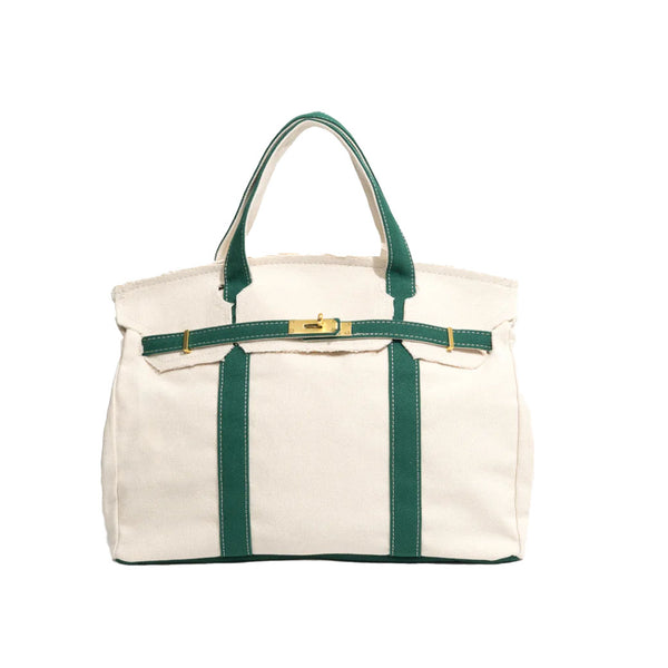 The Boatkin Canvas Tote – Handcrafted Vintage Lineman Canvas Bag with Green Trim & Gold Hardware
