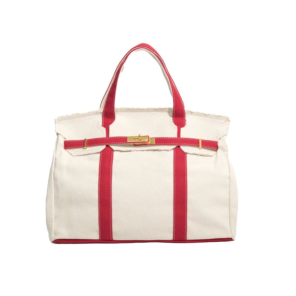 The Boatkin Canvas Tote – Handcrafted Vintage Lineman Canvas Bag with Red Trim & Gold Hardware
