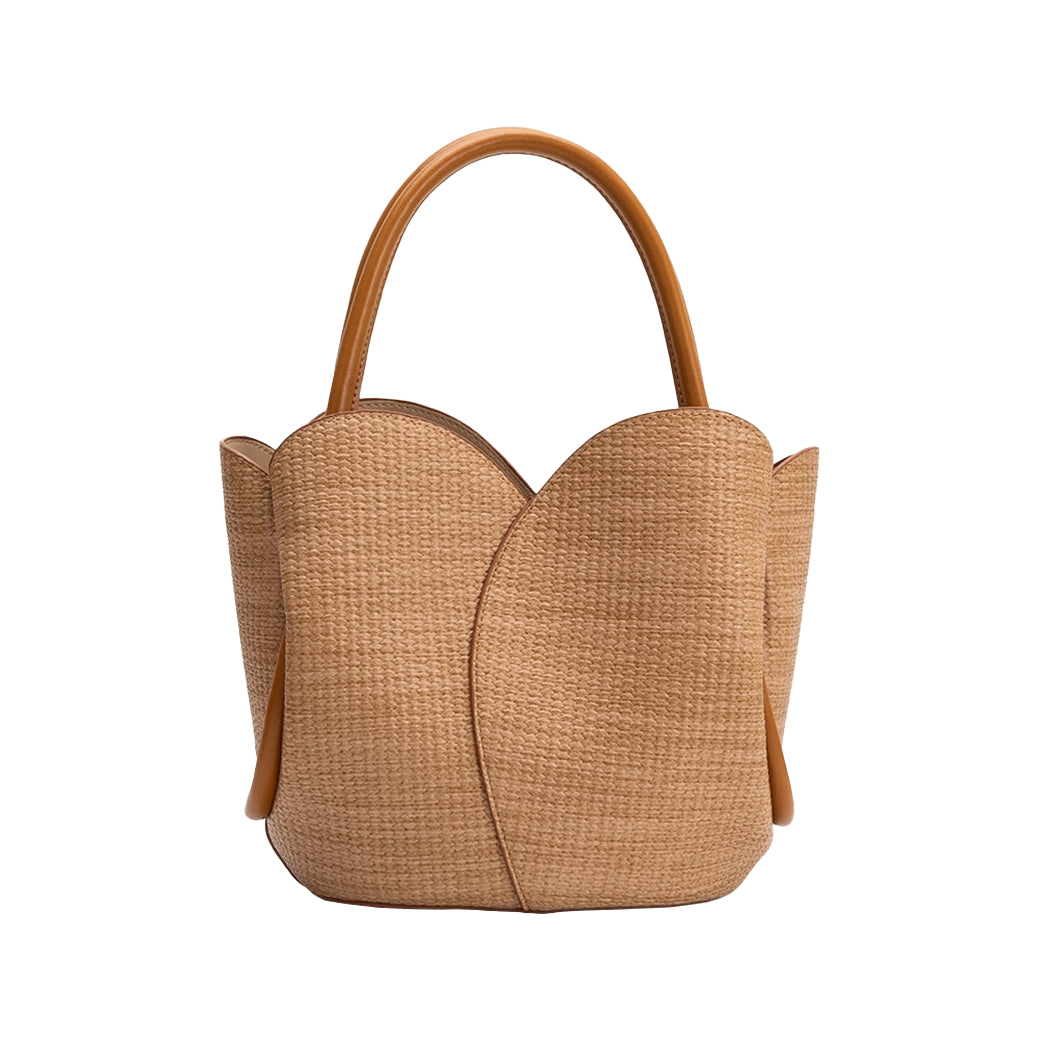 Tulip Raffia Embossed Vegan Top Handle& Crossbody Bag | Melie Bianco