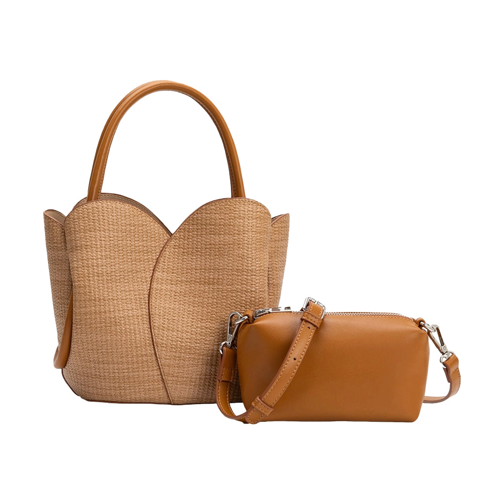 Tulip Raffia Embossed Vegan Top Handle& Crossbody Bag | Melie Bianco