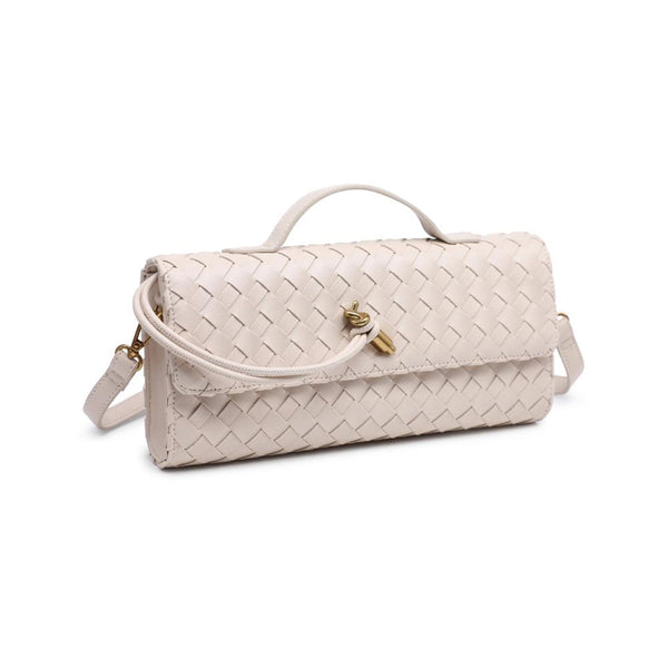 Ada Oatmilk Top Handle Woven East-West Clutch and Crossbody Bag, Vegan Leather | Urban Expressions