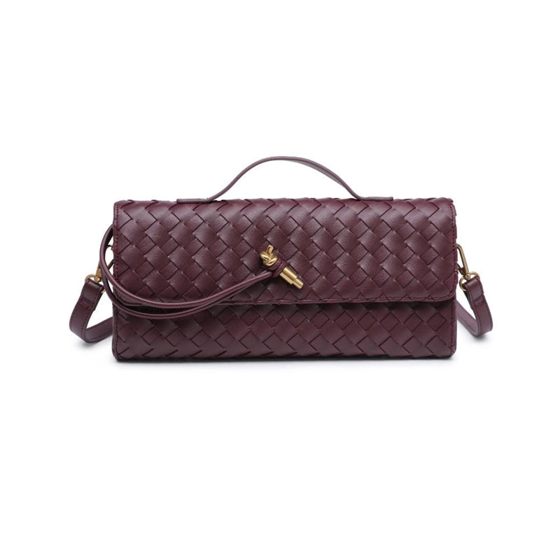 Ada Wine Top Handle Woven East-West Clutch and Crossbody Bag, Vegan Leather | Urban Expressions