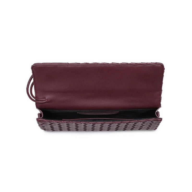 Ada Wine Top Handle Woven East-West Clutch and Crossbody Bag, Vegan Leather | Urban Expressions