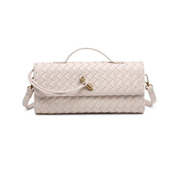 Ada Oatmilk Top Handle Woven East-West Clutch and Crossbody Bag, Vegan Leather | Urban Expressions